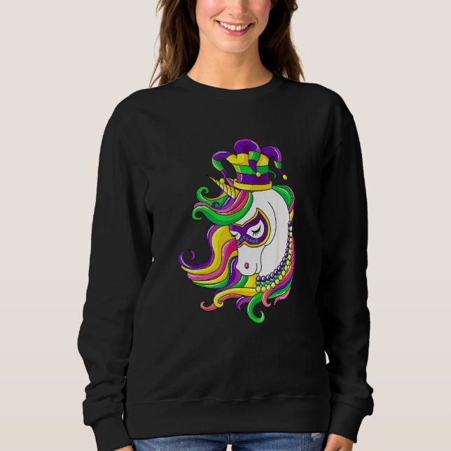 Jester Rainbow Unicorn Design Mardi Gras Mask Cost Sweatshirt (Front)