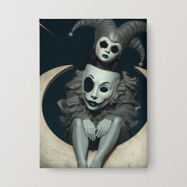 Jester sits on crescent moon wireless charger  (Front)