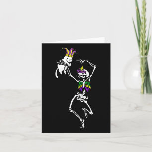 Jester Skeleton Dancing Cat Mardi Gras Mask Carniv Card