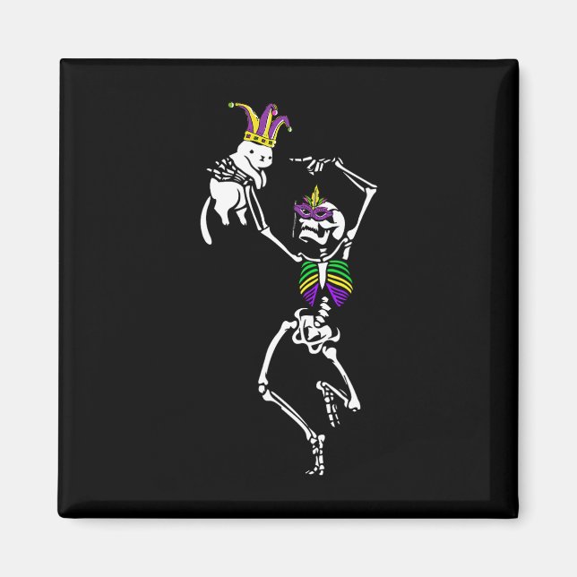 Jester Skeleton Dancing Cat Mardi Gras Mask Carniv Magnet (Front)