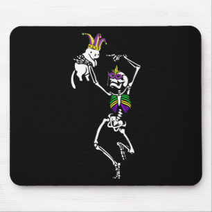 Jester Skeleton Dancing Cat Mardi Gras Mask Carniv Mouse Pad