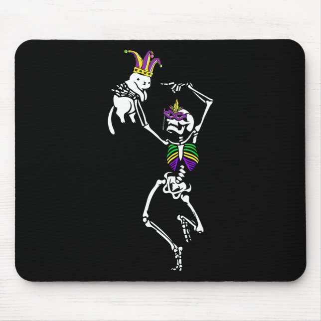 Jester Skeleton Dancing Cat Mardi Gras Mask Carniv Mouse Pad (Front)