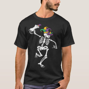 Jester Skeleton Dancing Cat Mardi Gras Mask Carniv T-Shirt