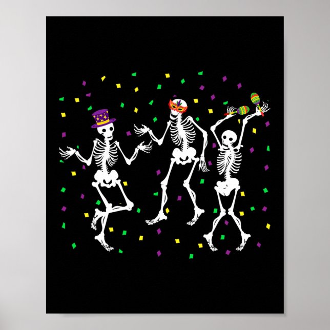 Jester Skeleton Dancing Mardi Gras Bones Carnival  Poster (Front)