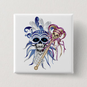 Jester Skull 15 Cm Square Badge