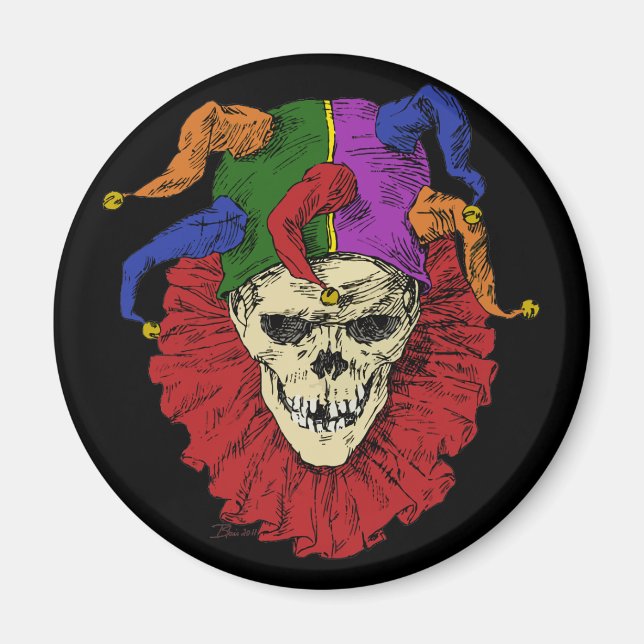 Jester Skull Scary Goth Mardi Gras Clown Magnet (Front)