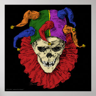 Jester Skull Scary Goth Mardi Gras Clown Poster