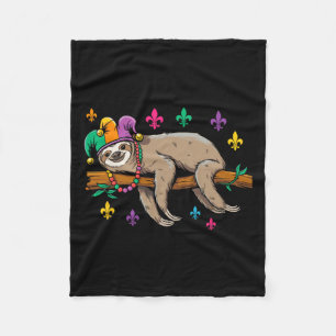 Jester Sloth Animal Cute Funny Mardi Gras Carnival Fleece Blanket