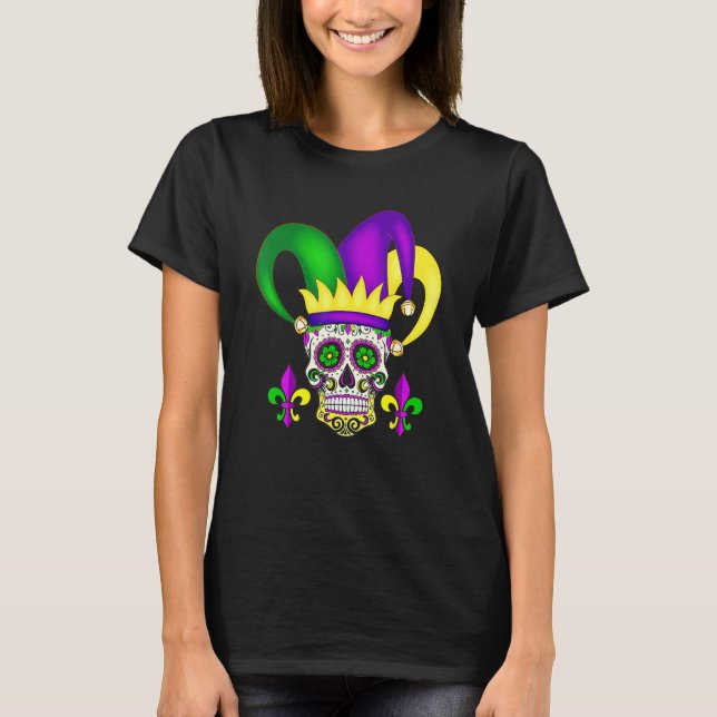 Jester Sugar Skull Mardi Gras Party Men Women Kids T-Shirt (Front)