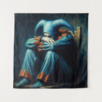 Jester Wearing Blue Sitting In Chair