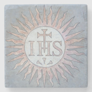 Jesuit IHS Christogram Stone Stone Coaster