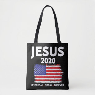 Jesus 2020 Election Sign USA flag Patriotic Christ Tote Bag