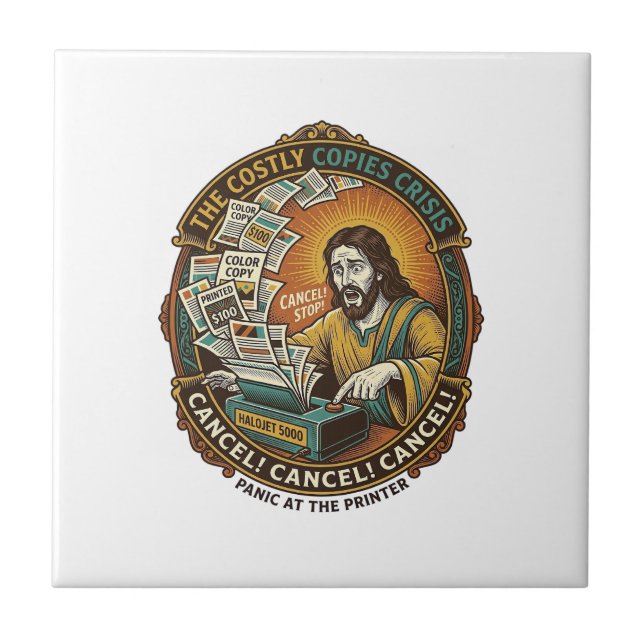 Jesus Accidental 100 Colour Copies Printer Mistake Ceramic Tile (Front)