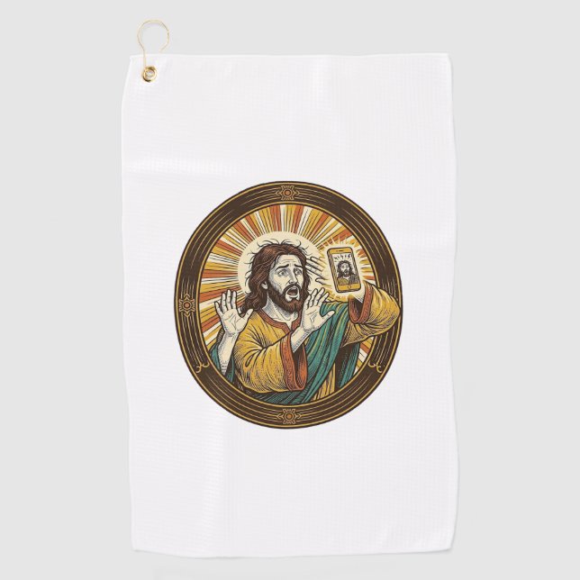 Jesus Accidental Front Camera Double Chin Selfie E Golf Towel (Front)