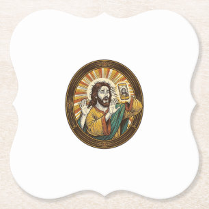 Jesus Accidental Front Camera Double Chin Selfie E Paper Coaster