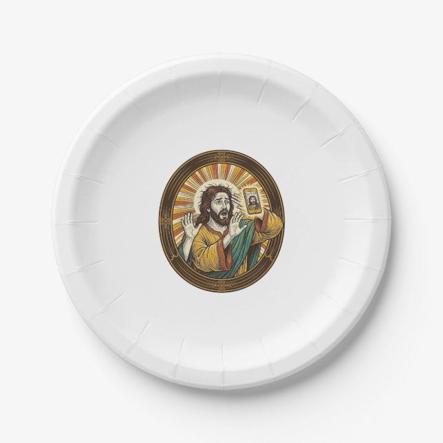 Jesus Accidental Front Camera Double Chin Selfie E Paper Plate (Front)