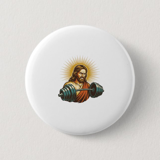 Jesus Accidentally Adding Too Much Weight Gym Fail 6 Cm Round Badge (Front)