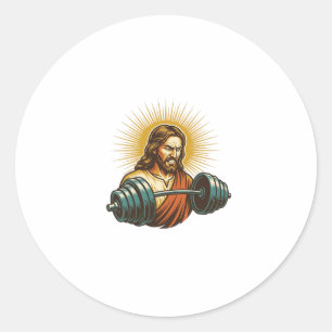 Jesus Accidentally Adding Too Much Weight Gym Fail Classic Round Sticker