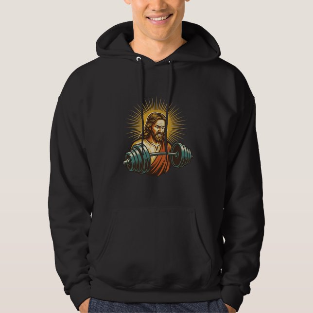 Jesus Accidentally Adding Too Much Weight Gym Fail Hoodie (Front)