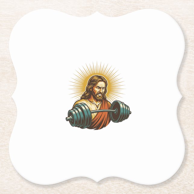 Jesus Accidentally Adding Too Much Weight Gym Fail Paper Coaster (Front)