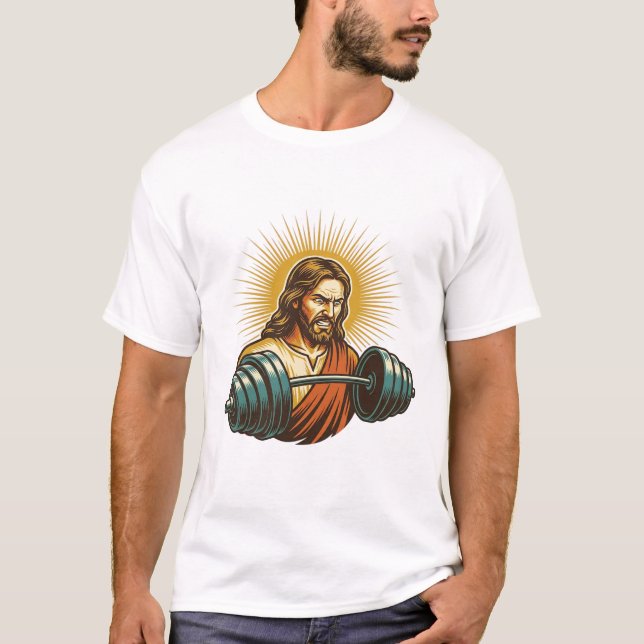 Jesus Accidentally Adding Too Much Weight Gym Fail T-Shirt (Front)