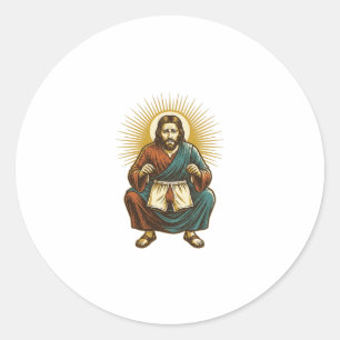Jesus Adjusting Uncomfortable Wedgie Mid Squat Gym Classic Round Sticker