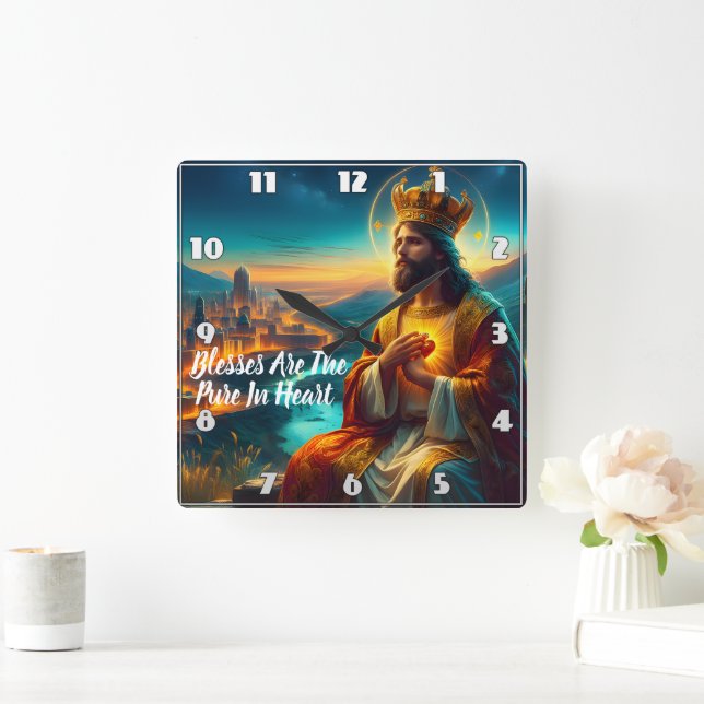 Jesus Adorned With a Majestic Crown Square Wall Clock (Home)