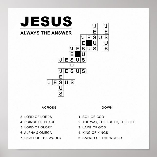 Jesus, Always The Answer Christian Faith Crossword Poster (Front)