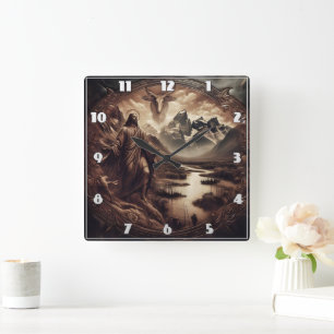 Jesus Amidst Mountains and River in Nature Square Wall Clock