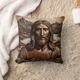 Jesus Amidst Mountains and River Landscape Cushion