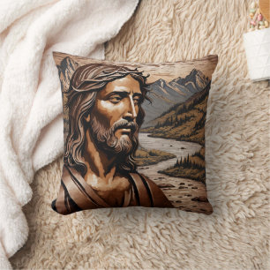 Jesus Among Mountains at Sunset Cushion