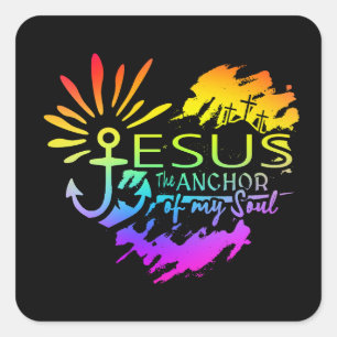 Jesus Anchor of My Soul – Heart Cross Square Sticker