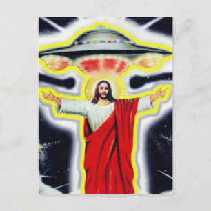 Jesus and a UFO Postcard