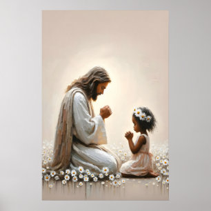 Jesus and Baby Jesus and Black Child Christian Poster