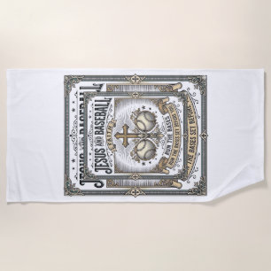 Jesus and Baseball Vintage Christian  Beach Towel