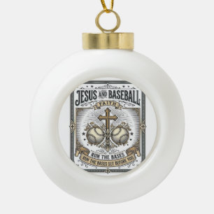 Jesus and Baseball Vintage Christian Ceramic Ball Christmas Ornament