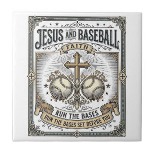 Jesus and Baseball Vintage Christian Ceramic Tile