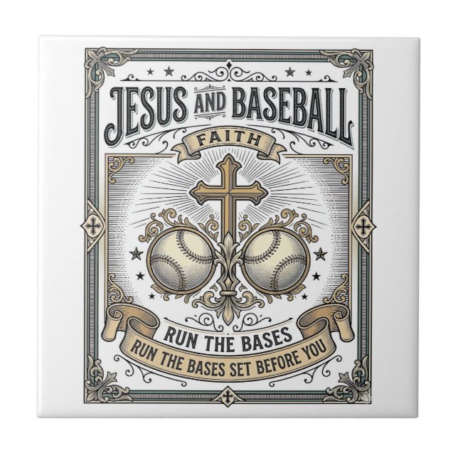 Jesus and Baseball Vintage Christian  Ceramic Tile (Front)