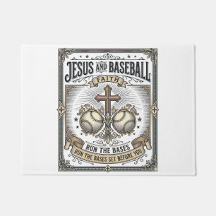 Jesus and Baseball Vintage Christian Doormat