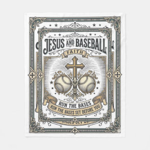Jesus and Baseball Vintage Christian  Fleece Blanket