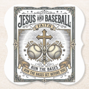 Jesus and Baseball Vintage Christian  Paper Coaster