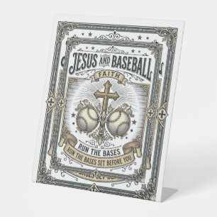 Jesus and Baseball Vintage Christian  Pedestal Sign