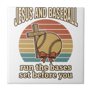 Jesus and Baseball Vintage Christian Shirt Ceramic Tile