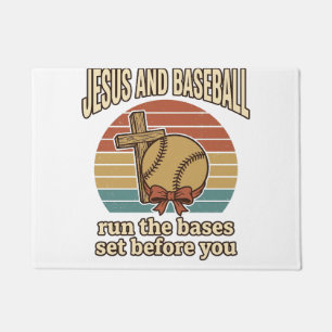 Jesus and Baseball Vintage Christian Shirt Doormat