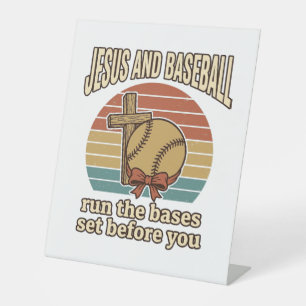 Jesus and Baseball Vintage Christian Shirt Pedestal Sign