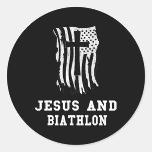 Jesus And Biathlon Design For Christian Biathletes Classic Round Sticker