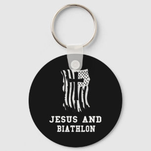 Jesus And Biathlon Design For Christian Biathletes Key Ring