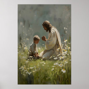 Jesus and Boy Praying Art Print Christian Nursery
