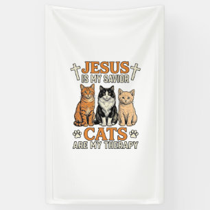 Jesus And Cats Are My Therapy Vintage Cat Shirt Banner