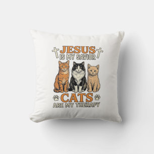 Jesus And Cats Are My Therapy Vintage Cat Shirt Cushion